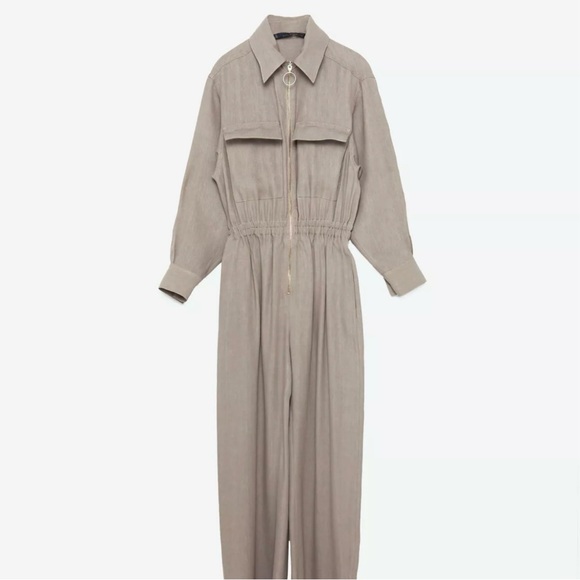Zara Studio Collection Linen Gray Cargo Jumpsuit size S - Picture 15 of 15